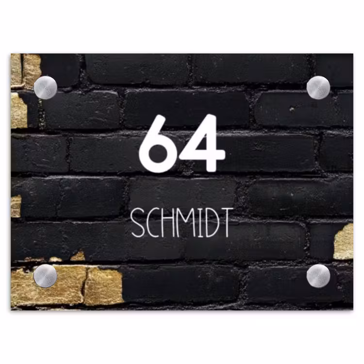 Stenen goud zwart - Modern Naambord Rechthoek middel -3d