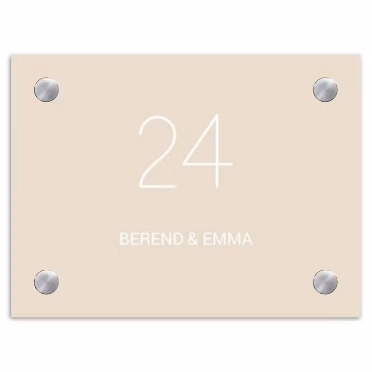 Effen - Beige - Klassiek Naambord Rechthoek middel -3d