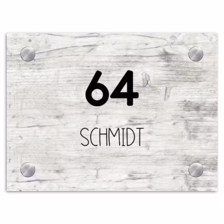 Witgrijs hout - Modern Naambord Rechthoek middel -3d