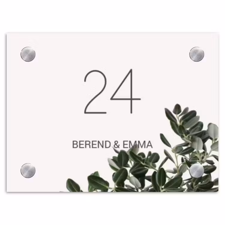Wit met bladeren - Klassiek Naambord Rechthoek middel -3d