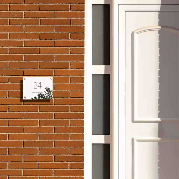 Wit met bladeren - Klassiek Naambord Rechthoek middel -sfeer3-rechthoek-S