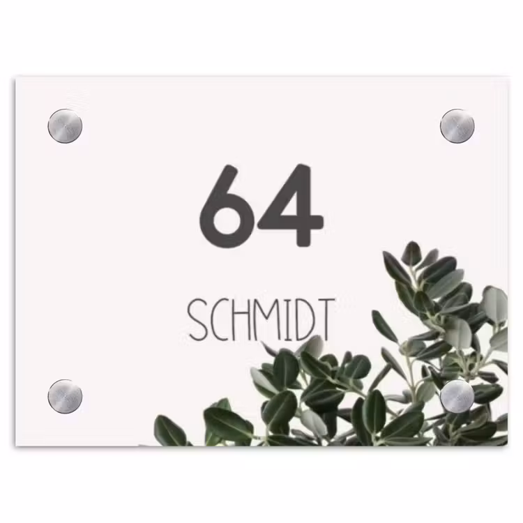 Wit met bladeren - Modern Naambord Rechthoek middel -3d