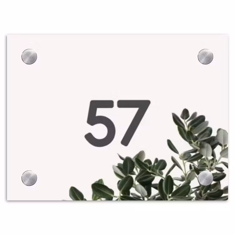 Wit met bladeren - Traditioneel Naambord Rechthoek middel -3d