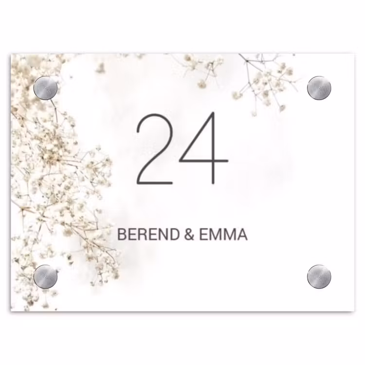 Wit met bloementakjes - Klassiek Naambord Rechthoek middel -3d