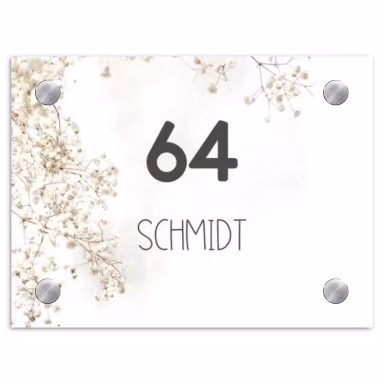 Wit met bloementakjes - Modern Naambord Rechthoek middel -3d