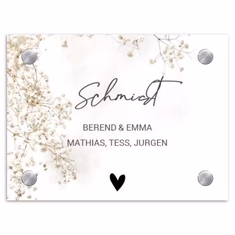 Wit met bloementakjes - Sierlijk Naambord Rechthoek middel -3d