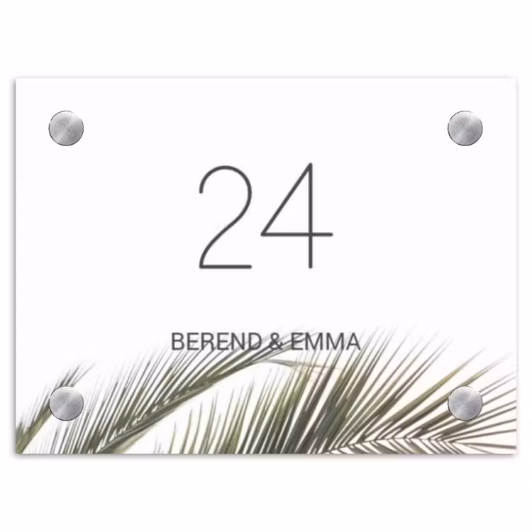 Wit met palmblad - Klassiek Naambord Rechthoek middel -3d
