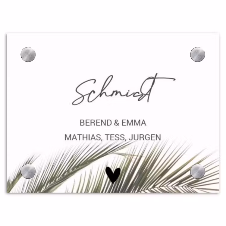 Wit met palmblad - Sierlijk Naambord Rechthoek middel -3d
