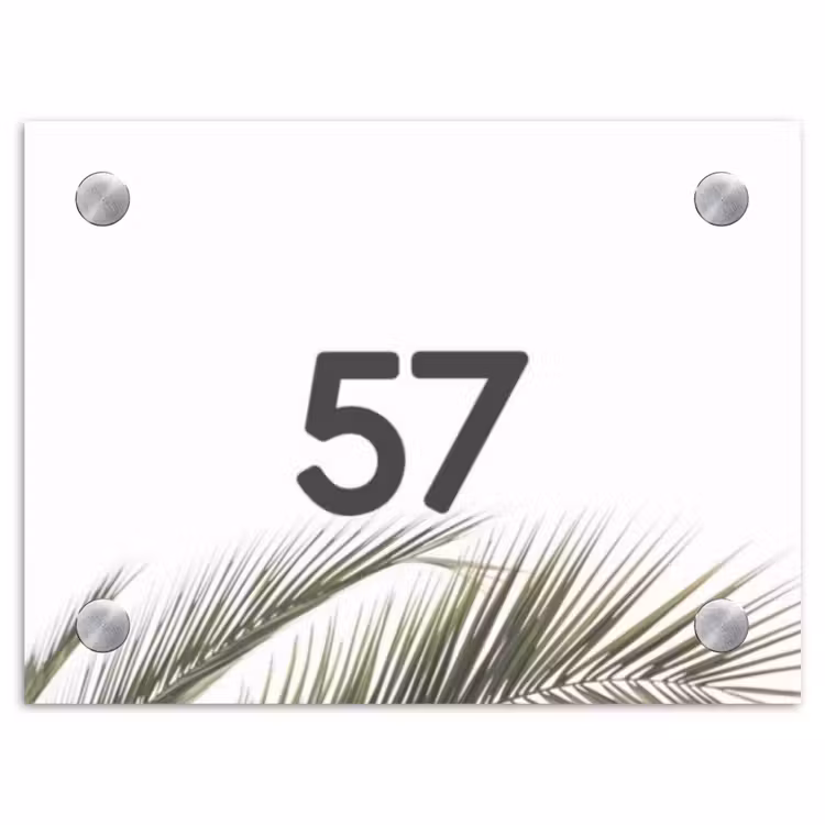 Wit met palmblad - Traditioneel Naambord Rechthoek middel -3d