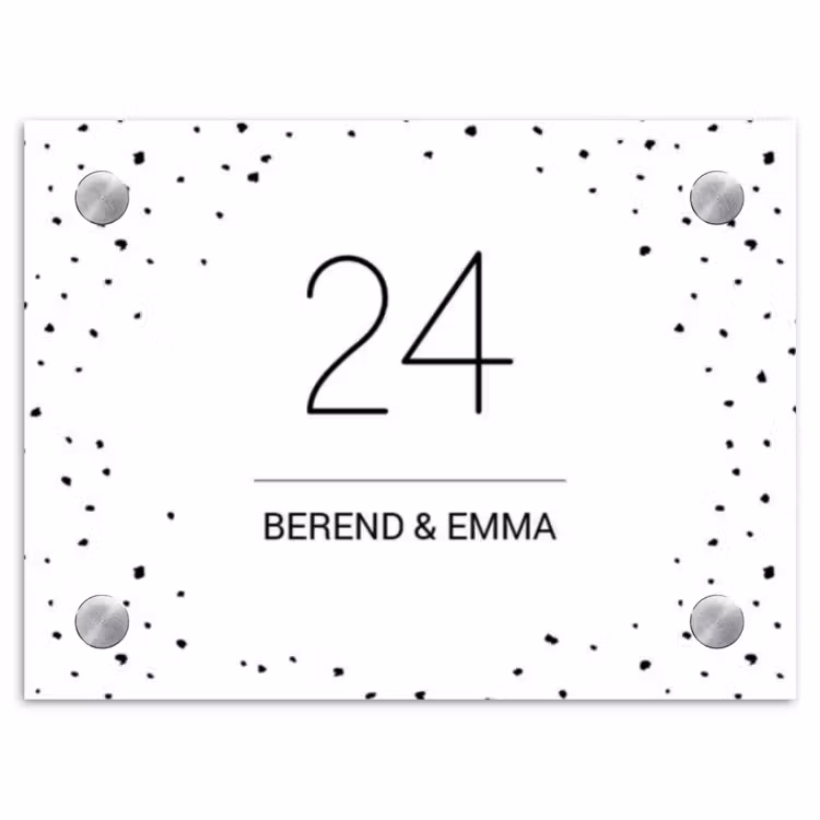 Wit met stippen - Klassiek Naambord Rechthoek middel -3d