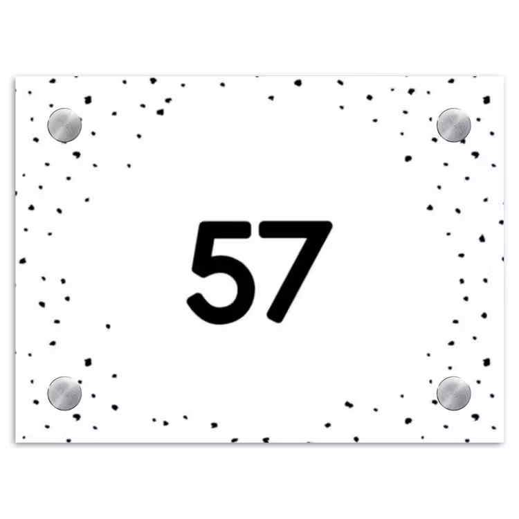 Wit met stippen - Traditioneel Naambord Rechthoek middel -3d