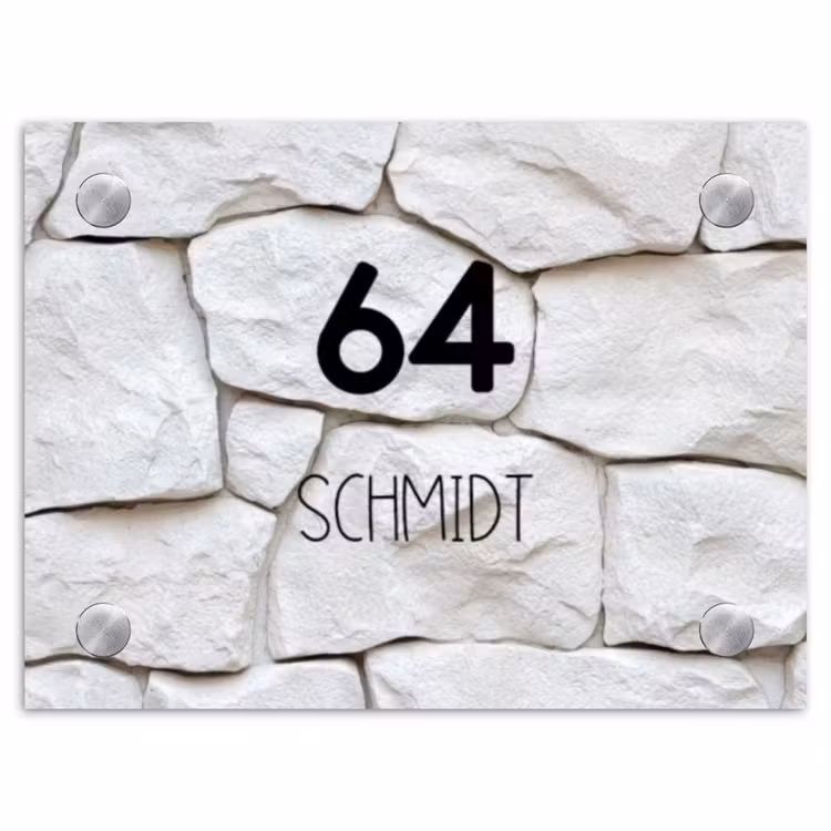 Witte natuurstenen - Modern Naambord Rechthoek middel -3d