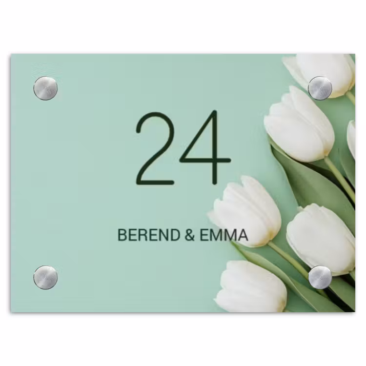 Witte tulpen - Klassiek Naambord Rechthoek middel -3d