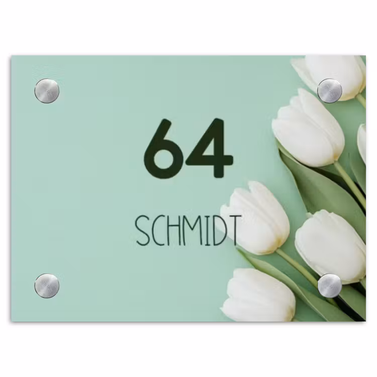 Witte tulpen - Modern Naambord Rechthoek middel -3d