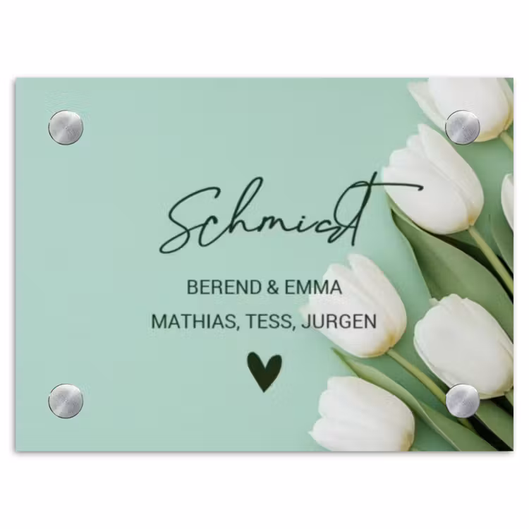 Witte tulpen - Sierlijk Naambord Rechthoek middel -3d
