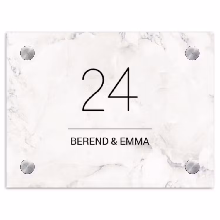 Wit marmer - Klassiek Naambord Rechthoek middel -3d