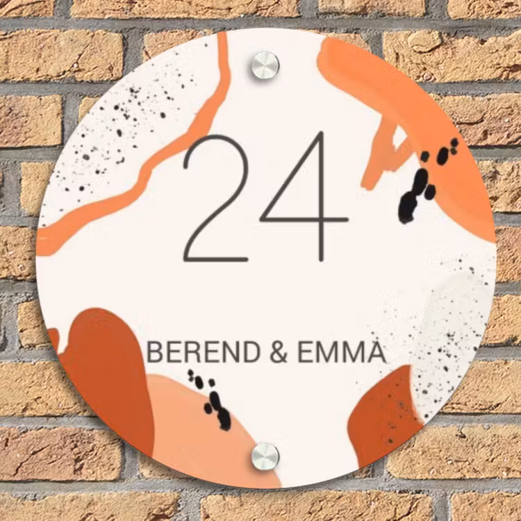 Abstract oranje - Klassiek Naambord Rond klein -sfeer1