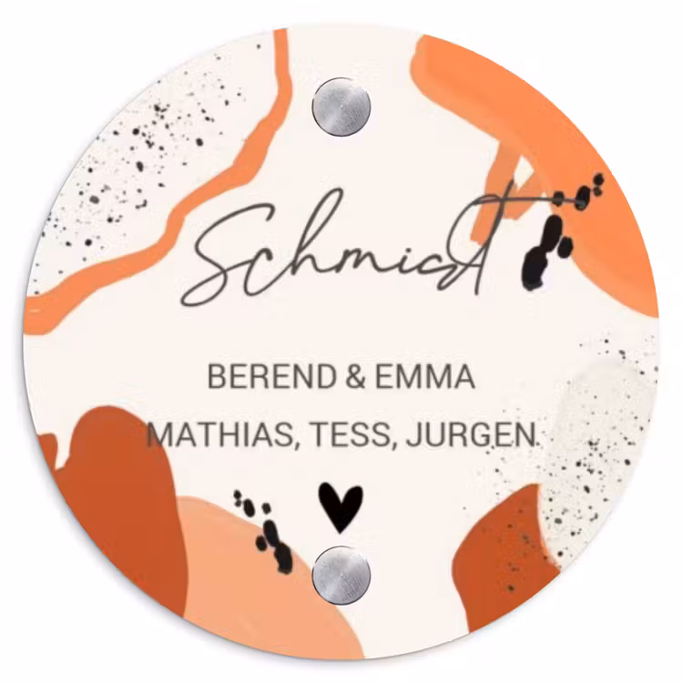 Abstract oranje - Sierlijk Naambord Rond klein -3d