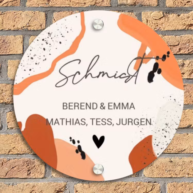 Abstract oranje - Sierlijk Naambord Rond klein -sfeer1