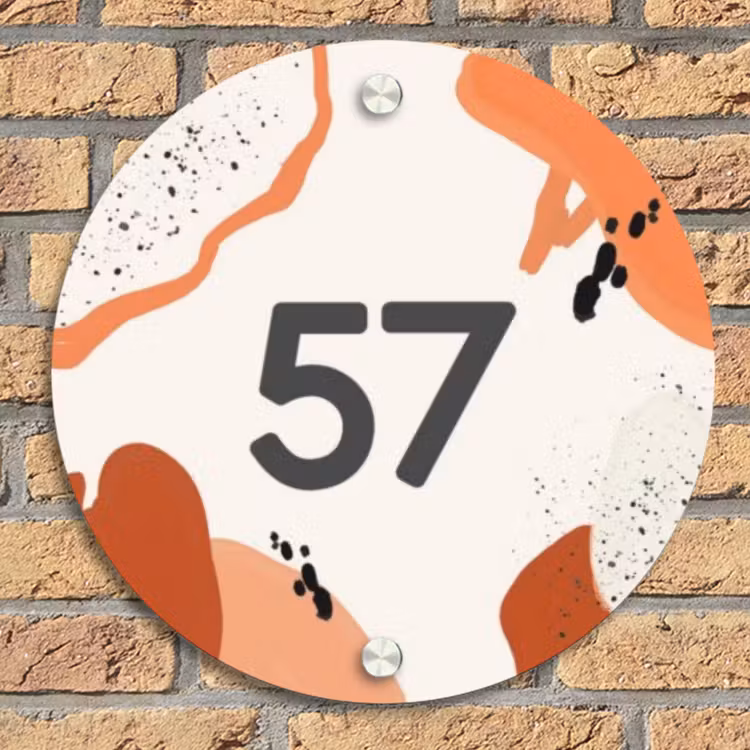Abstract oranje - Traditioneel Naambord Rond klein -sfeer1