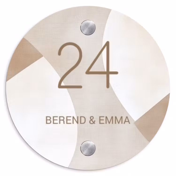 Abstract beige - Klassiek Naambord Rond klein -3d