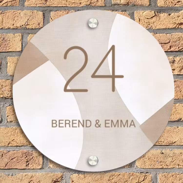 Abstract beige - Klassiek Naambord Rond klein -sfeer1