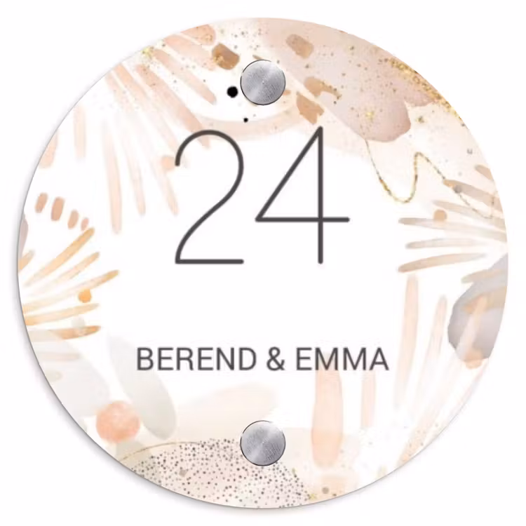 Abstract beige - Klassiek Naambord Rond klein -3d