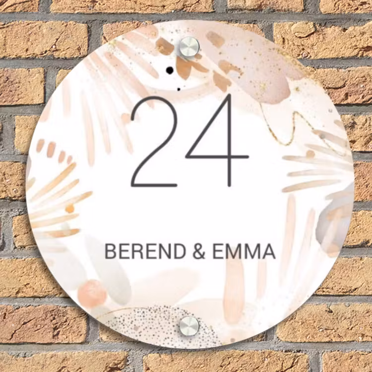 Abstract beige - Klassiek Naambord Rond klein -sfeer1
