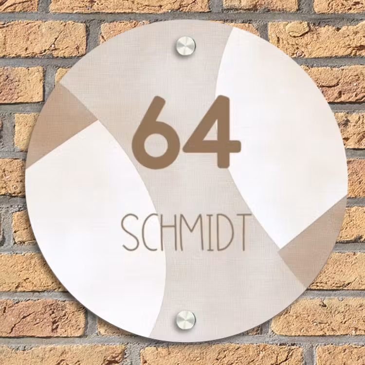 Abstract beige - Modern Naambord Rond klein -sfeer1