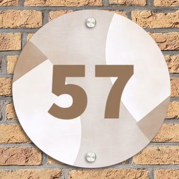 Abstract beige - Traditioneel Naambord Rond klein -sfeer1