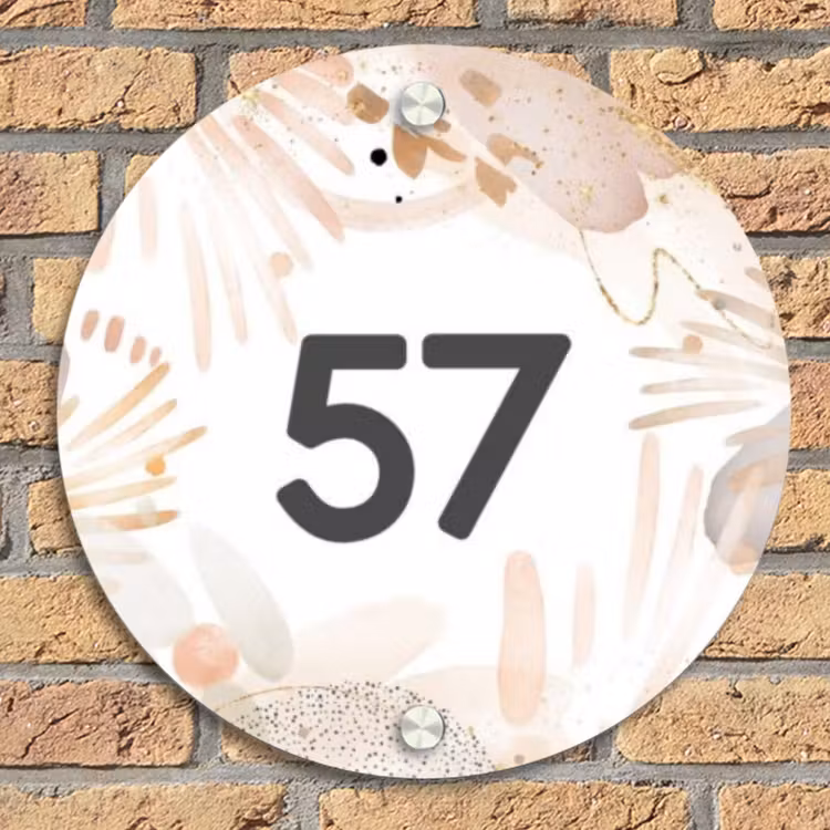 Abstract beige - Traditioneel Naambord Rond klein -sfeer1