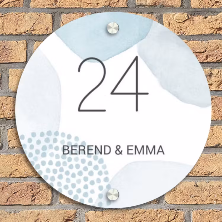Abstract blauw - Klassiek Naambord Rond klein -sfeer1