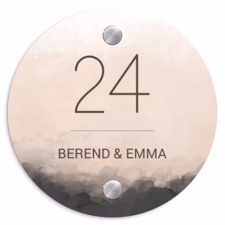 Aquarel - Beige - Klassiek Naambord Rond klein -3d