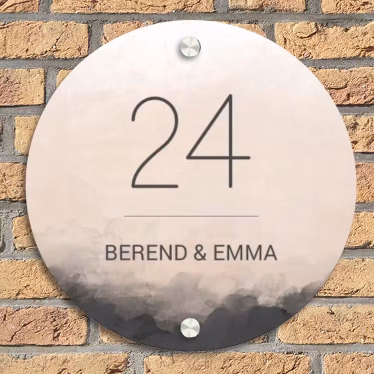 Aquarel - Beige - Klassiek Naambord Rond klein -sfeer1