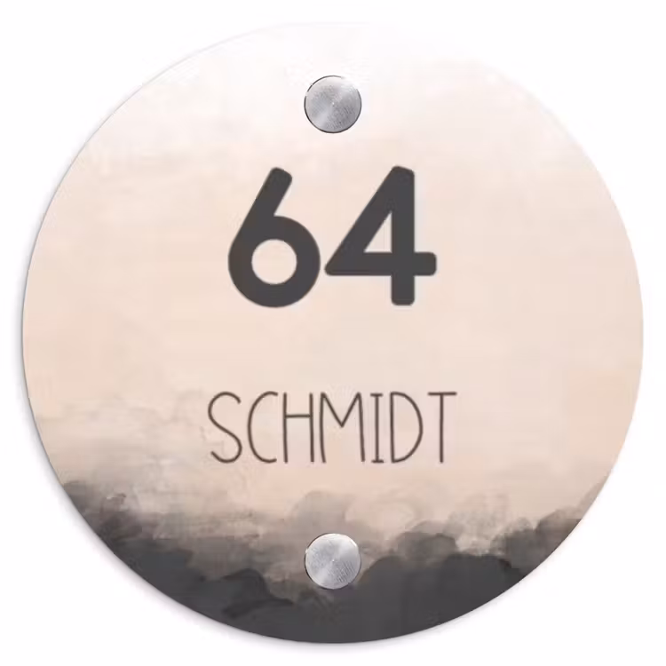 Aquarel - Beige - Modern Naambord Rond klein -3d