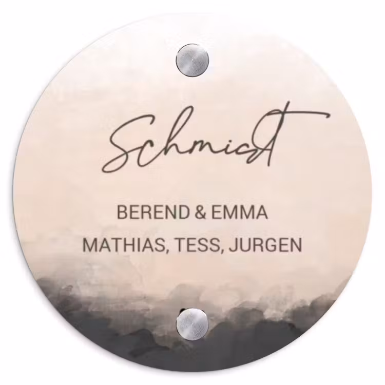 Aquarel - Beige - Sierlijk Naambord Rond klein -3d