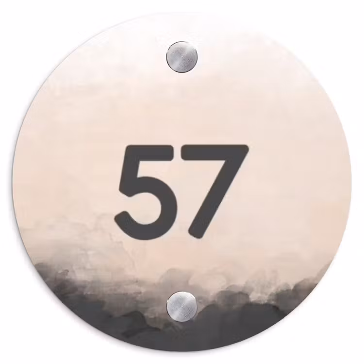 Aquarel - Beige - Traditioneel Naambord Rond klein -3d