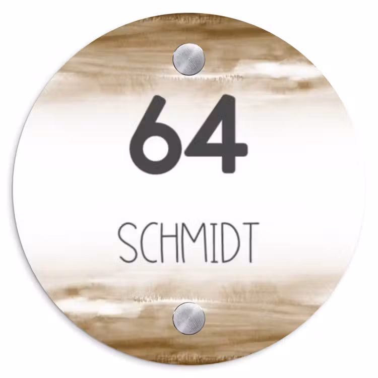 Aquarelachtergrond - Bruin - Modern Naambord Rond klein -3d