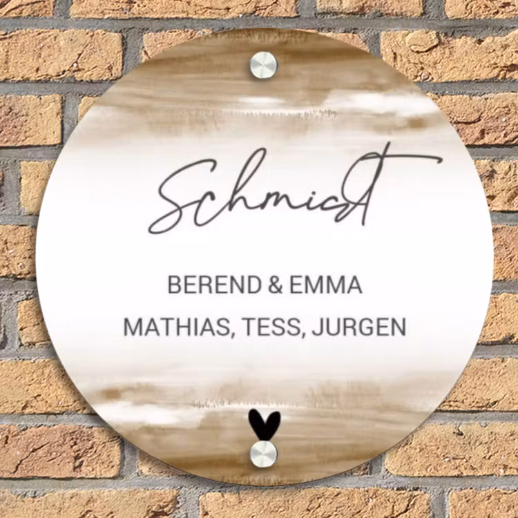 Aquarelachtergrond - Bruin - Sierlijk Naambord Rond klein -sfeer1
