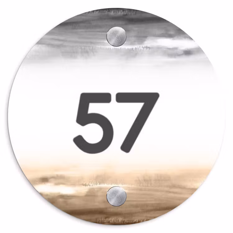 Aquarelachtergrond - Zwart beige - Traditioneel Naambord Rond klein -3d