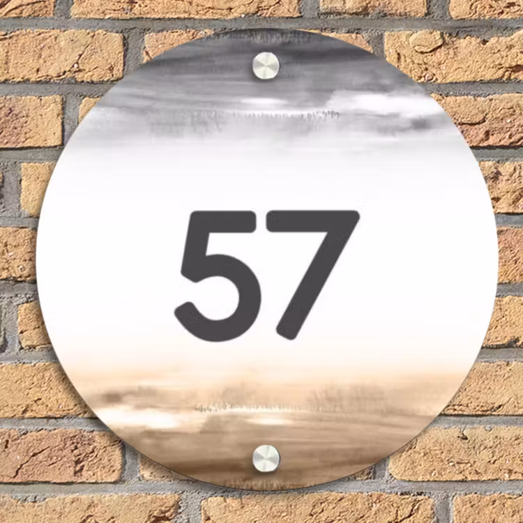 Aquarelachtergrond - Zwart beige - Traditioneel Naambord Rond klein -sfeer1