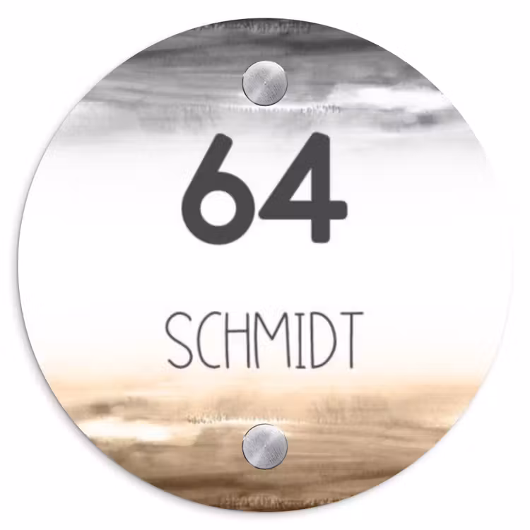 Aquarelachtergrond - Zwart beige - Modern Naambord Rond klein -3d