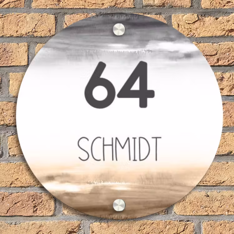 Aquarelachtergrond - Zwart beige - Modern Naambord Rond klein -sfeer1