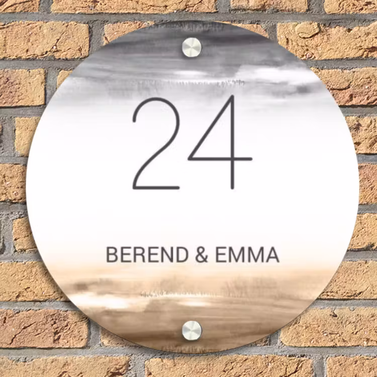 Aquarelachtergrond - Zwart beige - Klassiek Naambord Rond klein -sfeer1