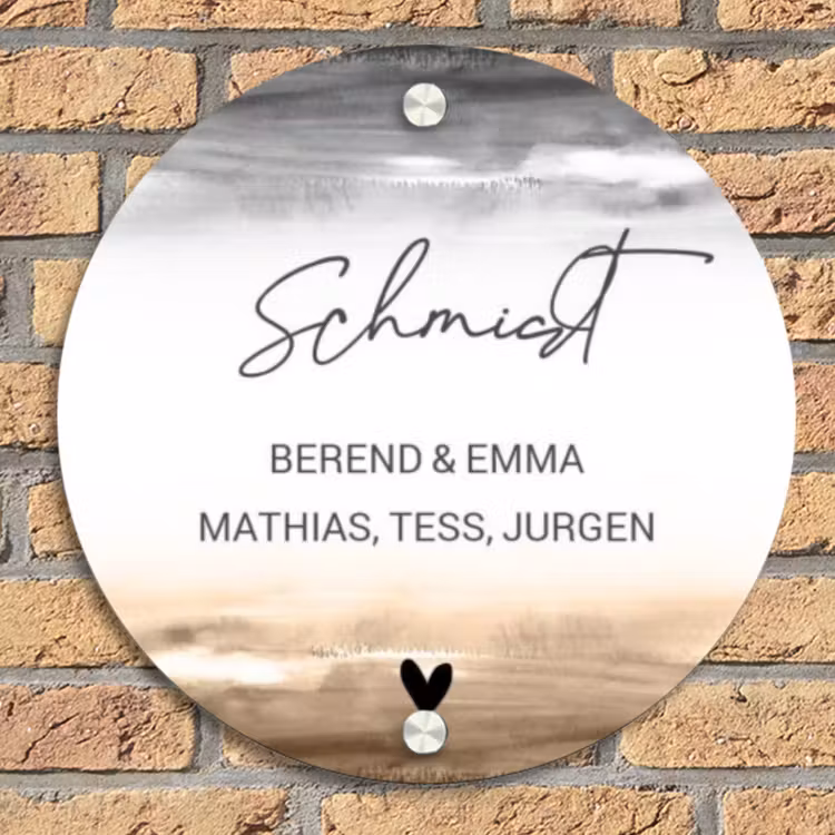 Aquarelachtergrond - Zwart beige - Sierlijk Naambord Rond klein -sfeer1
