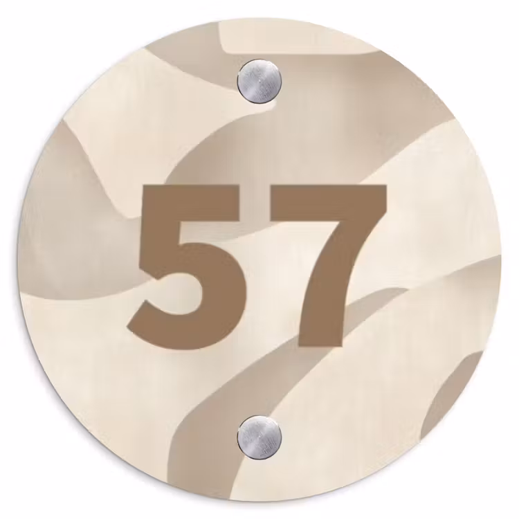 Beige organisch - Traditioneel Naambord Rond klein -3d