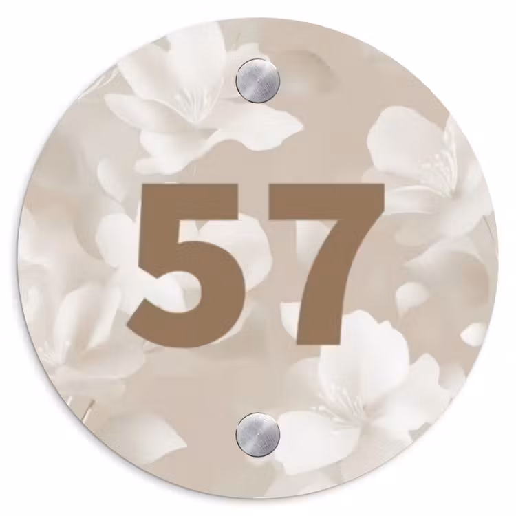 Beigefarbene Blumen - Traditionell Naambord Rond klein -3d