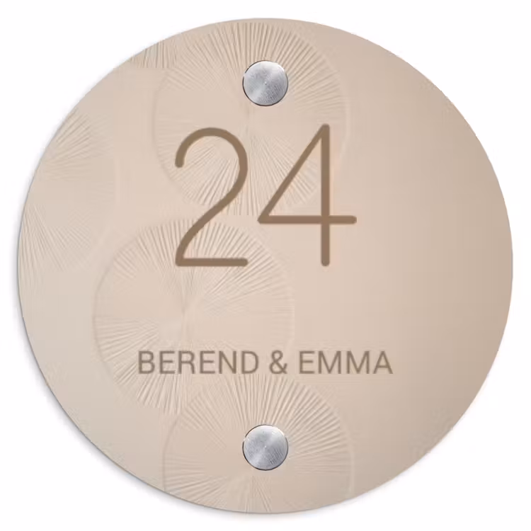 Beige reliëf lijnen - Klassiek Naambord Rond klein -3d