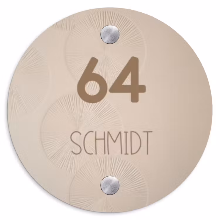 Beige reliëf lijnen - Modern Naambord Rond klein -3d