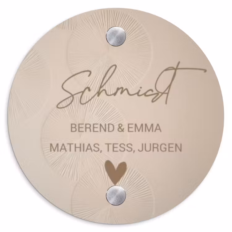 Beige reliëf lijnen - Sierlijk Naambord Rond klein -3d